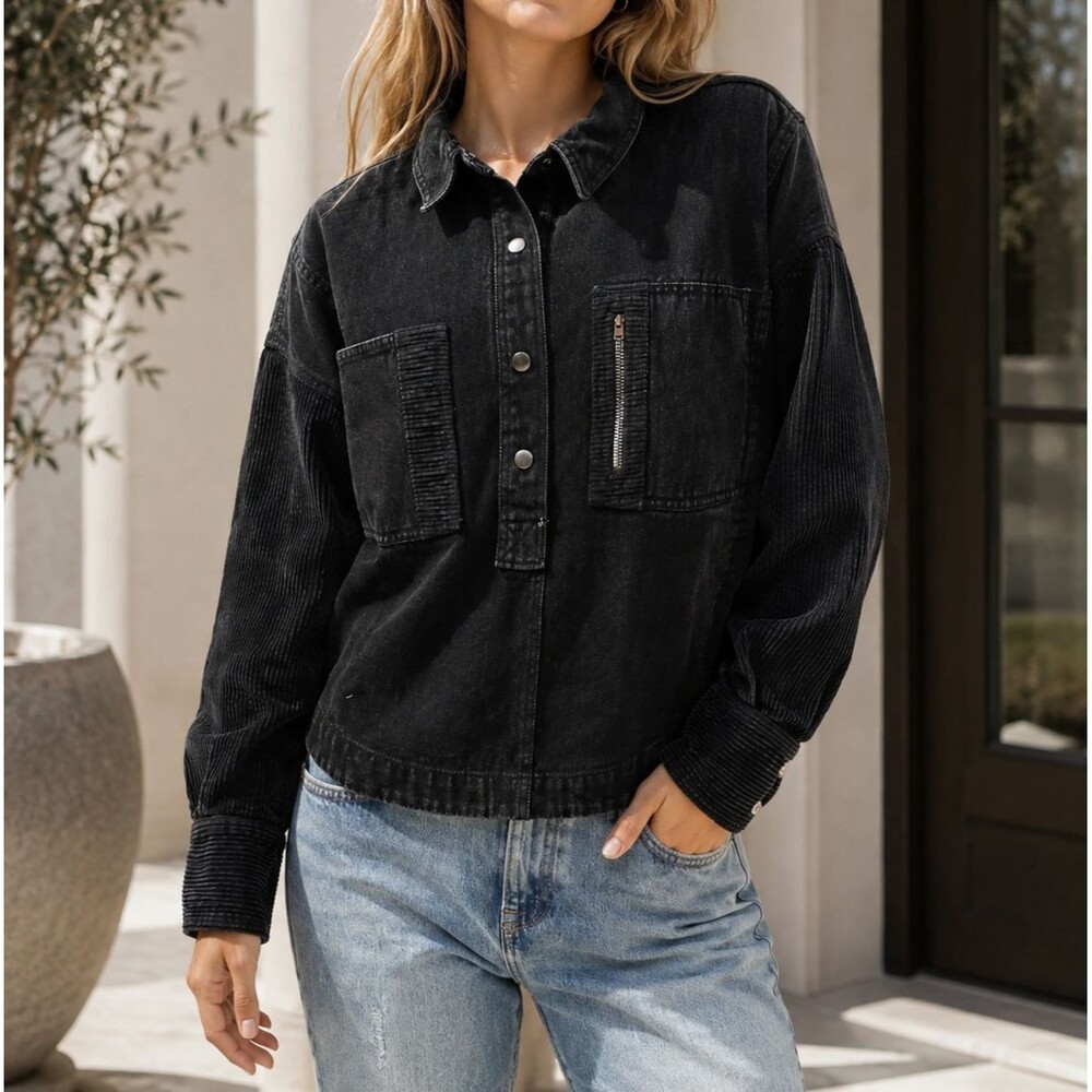 Free People We The Free Denim Jacket Top Long Sleeve Buttondown Cotton M 288226